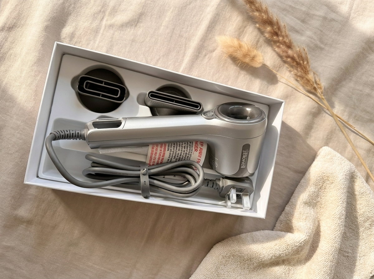Blowell LuxeAir Pro box opened with attachments
